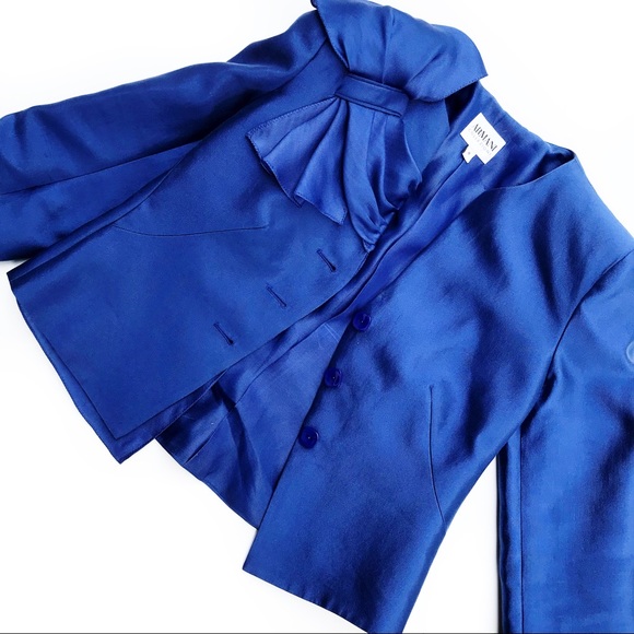 Armani blue silk bow blazer and skirt set - Picture 4 of 7